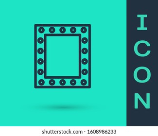 Black line Makeup mirror with lights icon isolated on green background.  Vector Illustration