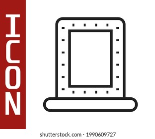 Black line Makeup mirror with lights icon isolated on white background.  Vector