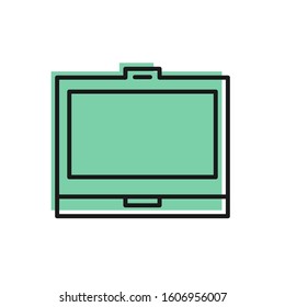 Black line Makeup powder with mirror icon isolated on white background.  Vector Illustration