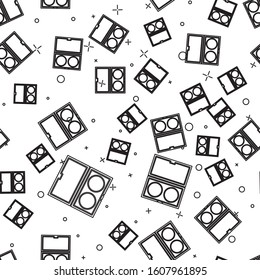 Black line Makeup powder with mirror icon isolated seamless pattern on white background.  Vector Illustration