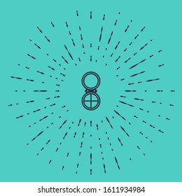 Black line Makeup powder with mirror icon isolated on green background. Abstract circle random dots. Vector Illustration
