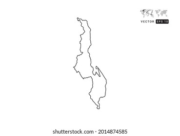 Black  line Malawi map vector on white background.