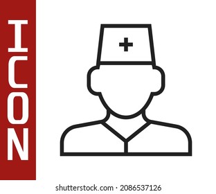 Black line Male doctor icon isolated on white background.  Vector