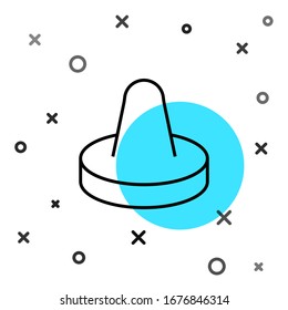 Black line Mallet and puck for playing air hockey game icon isolated on white background. Random dynamic shapes. Vector Illustration