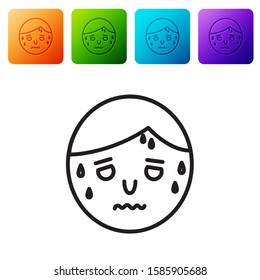 Black line Man with excessive sweating icon isolated on white background. Set icons in color square buttons. Vector Illustration