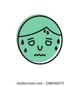 Black line Man with excessive sweating icon isolated on white background.  Vector Illustration
