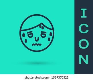Black line Man with excessive sweating icon isolated on green background.  Vector Illustration