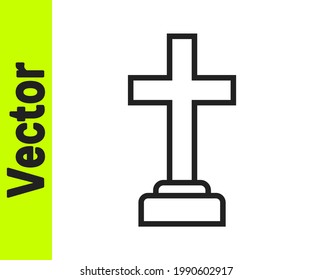 Black line Man graves funeral sorrow icon isolated on white background. The emotion of grief, sadness, sorrow, death.  Vector