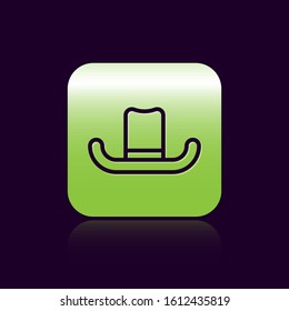 Black line Man hat with ribbon icon isolated on black background. Green square button. Vector Illustration