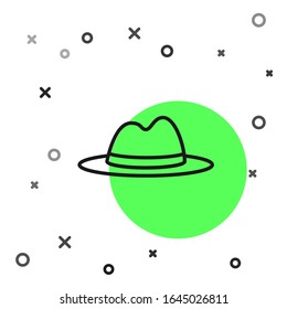 Black line Man hat with ribbon icon isolated on white background.  Vector Illustration