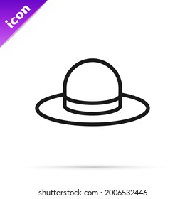 Black line Man hat with ribbon icon isolated on white background.  Vector