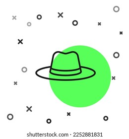 Black line Man hat with ribbon icon isolated on white background.  Vector