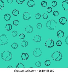 Black line Man with a headset icon isolated seamless pattern on green background. Support operator in touch. Concept for call center, client support service.  Vector Illustration