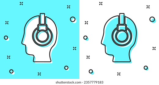 Black Line Man mit einem Headset Symbol einzeln auf grünem und weißem Hintergrund. Support-Mitarbeiter in Verbindung. Konzept für Call Center, Kundendienst. Zufällige dynamische Formen. Vektorgrafik