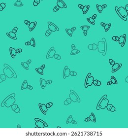 Black line Man in the sauna icon isolated seamless pattern on green background.  Vector