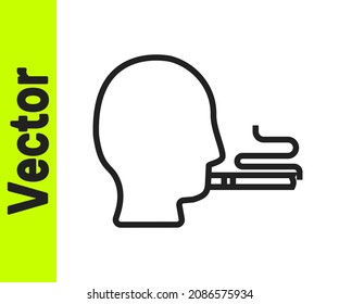 Black line Man smoking a cigarette icon isolated on white background. Tobacco sign.  Vector