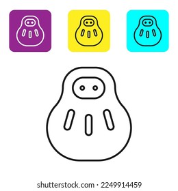 Black line Maneki neko cat icon isolated on white background. Japan lucky charm. Set icons colorful square buttons. Vector Illustration