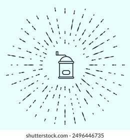 Black line Manual coffee grinder icon isolated on grey background. Abstract circle random dots. Vector Illustration