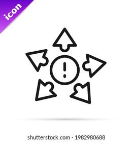 Black line Many ways directional arrow icon isolated on white background.  Vector