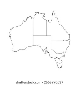 Mapa de linha preta da Austrália, ilustração vetorial da fronteira nacional da Austrália.