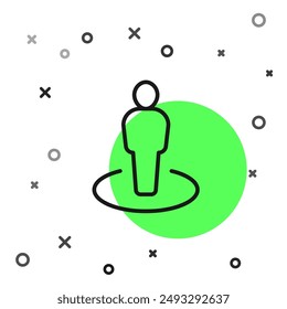 Black line Map marker with a silhouette of a person icon isolated on white background. GPS location symbol.  Vector