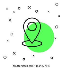 Black line Map pin icon isolated on white background. Navigation, pointer, location, map, gps, direction, place, compass, contact, search concept.  Vector Illustration