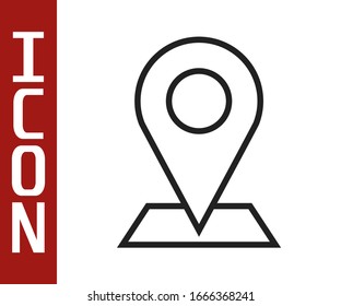 Black line Map pin icon isolated on white background. Navigation, pointer, location, map, gps, direction, place, compass, search concept.  Vector Illustration