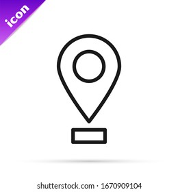 Black line Map pin icon isolated on white background. Navigation, pointer, location, map, gps, direction, place, compass, search concept.  Vector Illustration