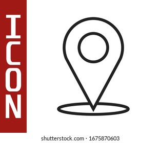 Black line Map pin icon isolated on white background. Navigation, pointer, location, map, gps, direction, place, compass, search concept.  Vector Illustration