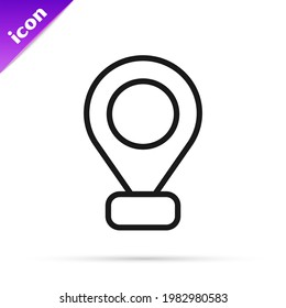 Black line Map pin icon isolated on white background. Navigation, pointer, location, map, gps, direction, place, compass, search concept.  Vector