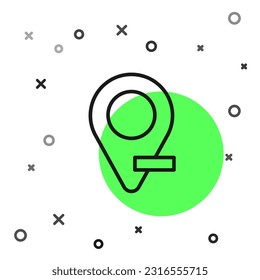 Icono de alfiler de mapa de línea negra aislado en fondo blanco. Navegación, puntero, ubicación, mapa, gps, dirección, lugar, brújula, concepto de búsqueda.  Vector
