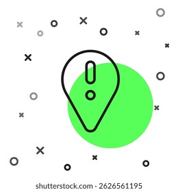 Black line Map pointer with exclamation mark icon isolated on white background. Hazard warning sign, careful, attention, danger warning important sign.  Vector