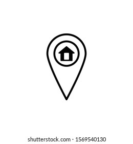 Black line Map pointer with house icon isolated. Home location marker symbol. Vector Illustration