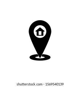 Black line Map pointer with house icon isolated. Home location marker symbol. Vector Illustration
