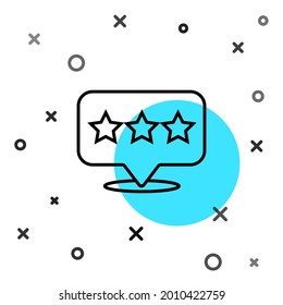 Black line Map pointer with star icon isolated on white background. Star favorite pin map icon. Map markers. Random dynamic shapes. Vector Illustration