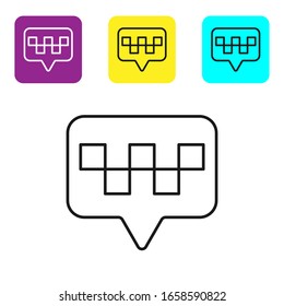 Black line Map pointer with taxi icon isolated on white background. Location symbol. Set icons colorful square buttons. Vector Illustration