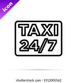 Black line Map pointer with taxi icon isolated on white background. Location symbol.  Vector