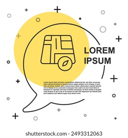 Black line Map pointer with taxi car icon isolated on white background. Location symbol. Random dynamic shapes. Vector