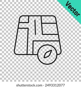 Black line Map pointer with taxi car icon isolated on transparent background. Location symbol.  Vector
