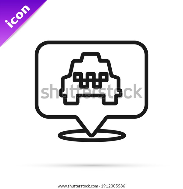 Black line Map pointer with taxi\
icon isolated on white background. Location symbol. \
Vector