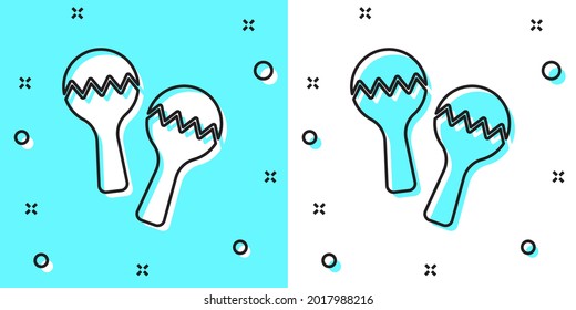 Black line Maracas icon isolated on green and white background. Music maracas instrument mexico. Random dynamic shapes. Vector