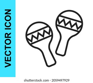 Black line Maracas icon isolated on white background. Music maracas instrument mexico.  Vector