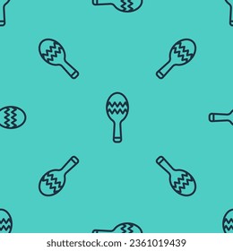 Black line Maracas icon isolated seamless pattern on green background. Music maracas instrument mexico.  Vector