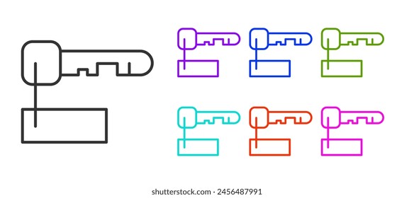 Black line Marked key icon isolated on white background. Set icons colorful. Vector Illustration