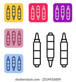 Black line Marker pen icon isolated on white background. Felt-tip pen. Set icons in color square buttons. Vector