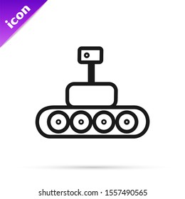 Black line Mars rover icon isolated on white background. Space rover. Moonwalker sign. Apparatus for studying planets surface.  Vector Illustration
