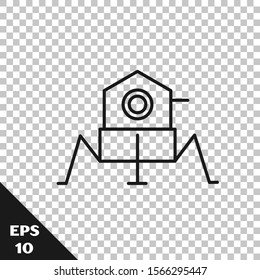 Black line Mars rover icon isolated on transparent background. Space rover. Moonwalker sign. Apparatus for studying planets surface.  Vector Illustration