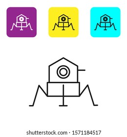 Black line Mars rover icon isolated on white background. Space rover. Moonwalker sign. Apparatus for studying planets surface. Set icons colorful square buttons. Vector Illustration