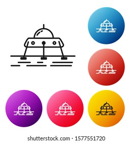 Black line Mars rover icon isolated on white background. Space rover. Moonwalker sign. Apparatus for studying planets surface. Set icons colorful circle buttons. Vector Illustration