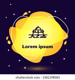 Black line Mars rover icon isolated on blue background. Space rover. Moonwalker sign. Apparatus for studying planets surface. Abstract banner with liquid shapes. Vector Illustration